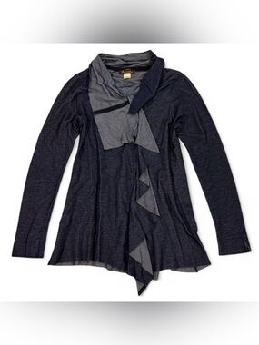 Y2K Surrealist jersey denim asymmetrical drape track jacket